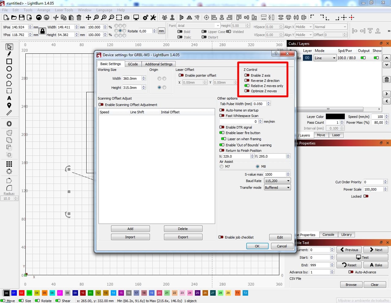 Z Axis Not available. NEJE Max 4 - LightBurn Software Questions