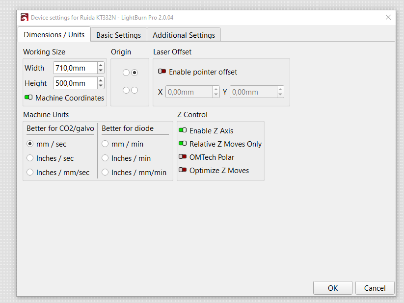 KT332N Z axis offset function - Ruida controllers - LightBurn