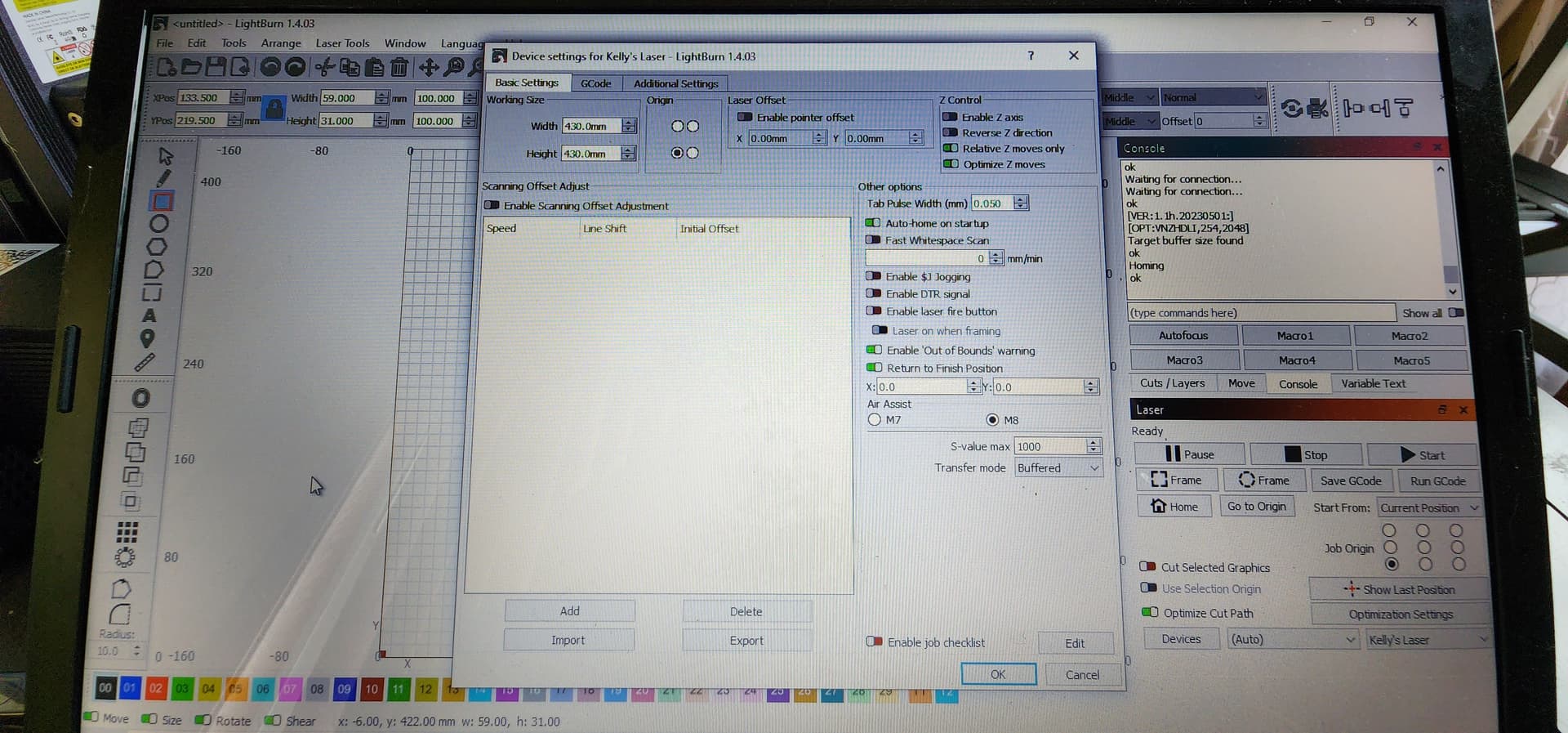 Z axis unintended movement when job starts - LightBurn Software