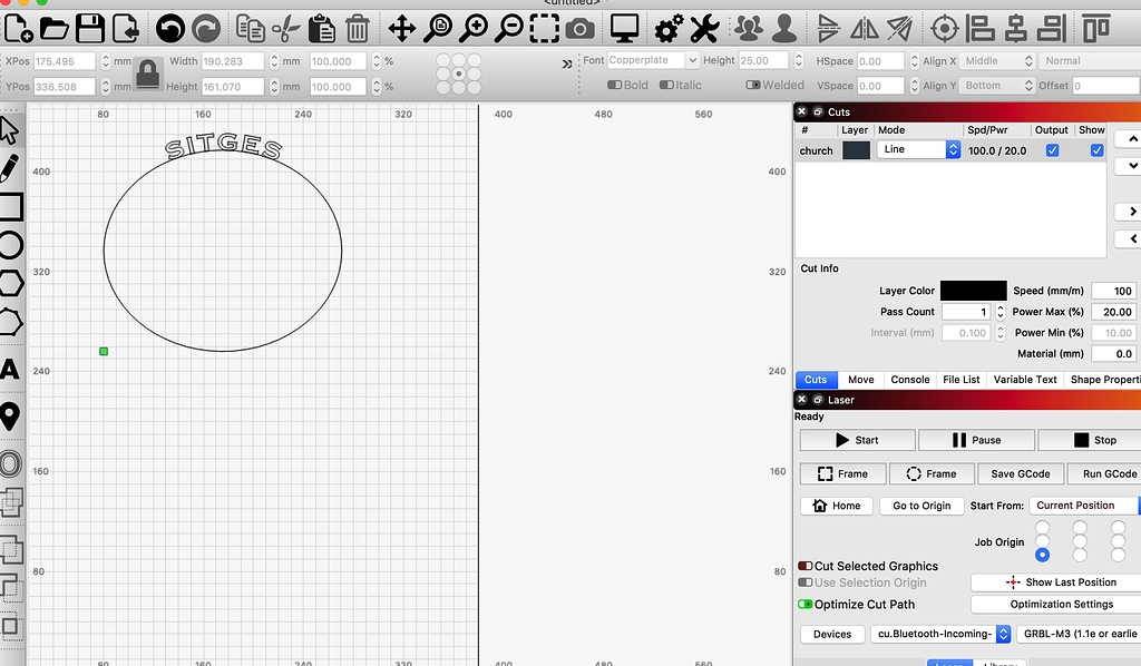 Curved text or text to path, how to remove path from being engraved/cut