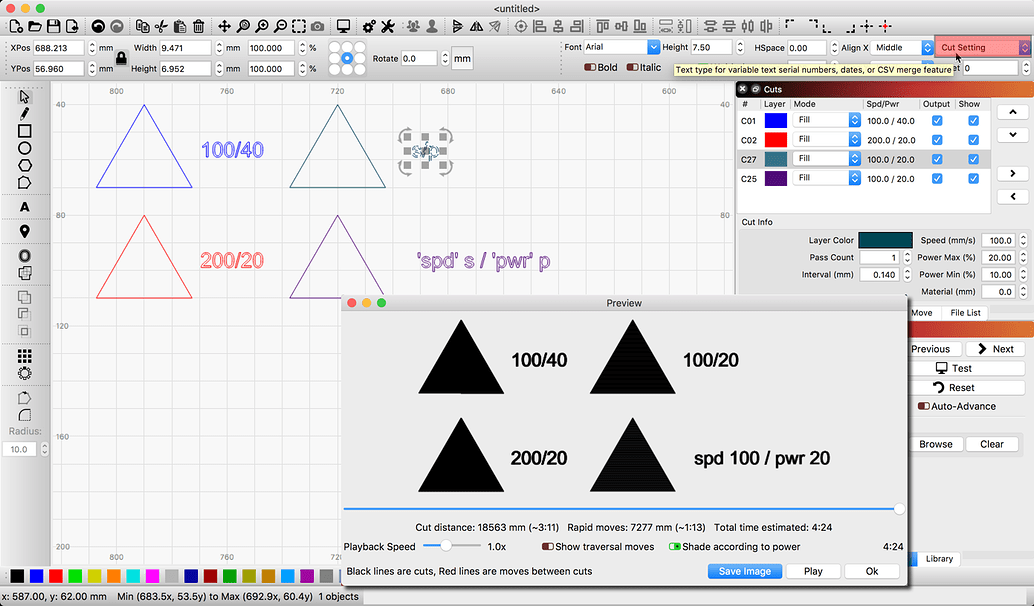 lightburn cut settings