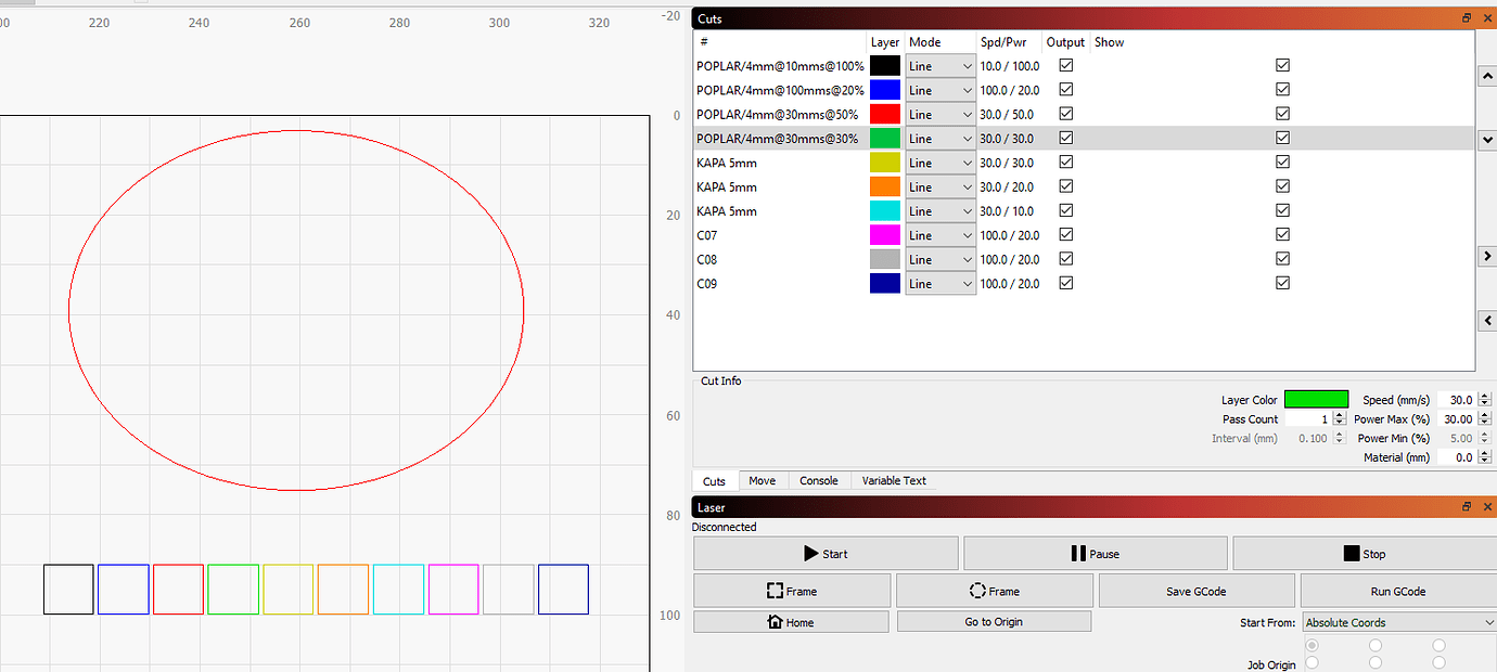 lightburn machine settings