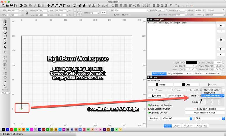 Setting up work area - Getting Started With LightBurn - LightBurn ...