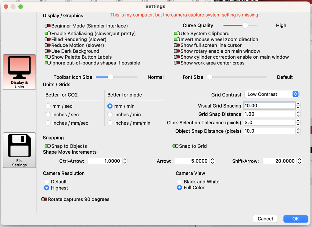 Camera Control Window Lightburn Lightburn 1.3.01 Missing Camera Capture System - Cameras - LightBurn ...