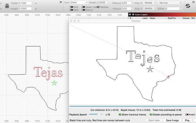 Tejas Didot font acting weird in preview Lightburn