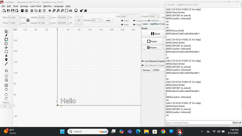 Getting alarm codes for hard limit when starting a project with