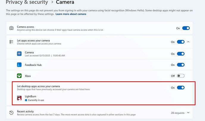 Screenshot thunder laser win 11 camera issue pic3