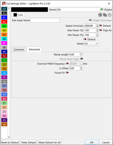 LightBurn - Engrave Settings - Advanced