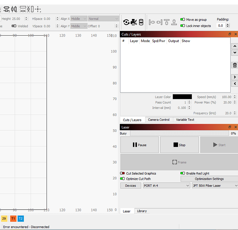 Error encountered - Disconnected - Galvo - LightBurn Software Forum