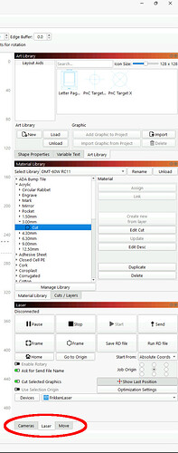 LightBurn - Camera control window tab
