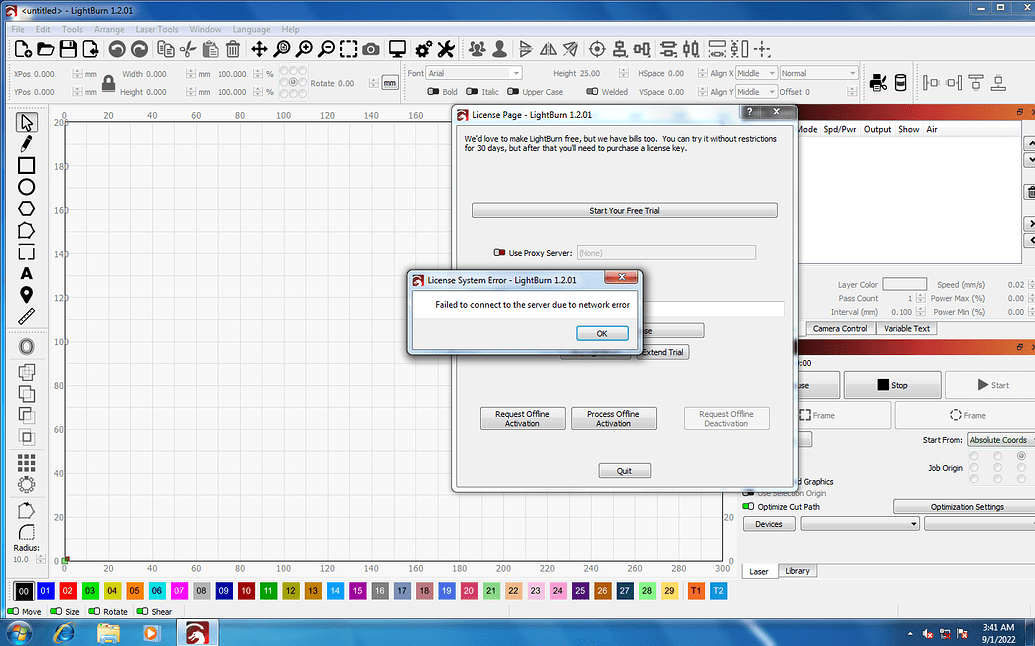 Error: Failed to connect to server due to Network Error - LightBurn ...