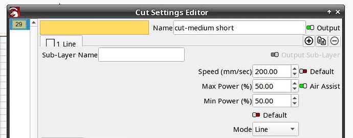 Cut Setting Editor - Output switch
