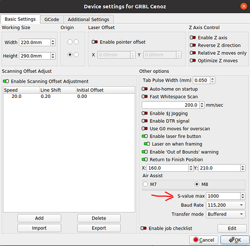 lightburn settings for wood