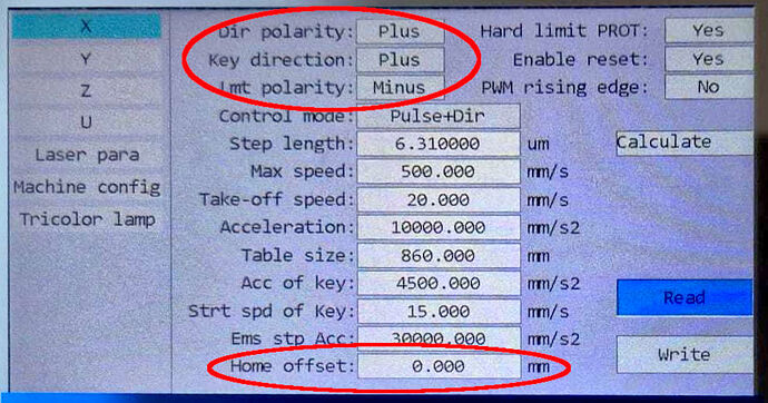 LightBurn - Ruida 6445 axis home setup