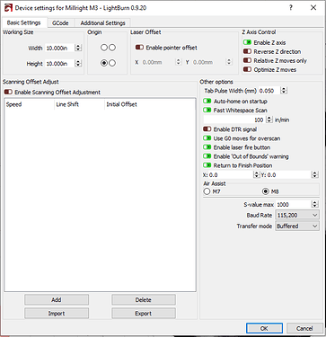 lightburn device settings, new computer