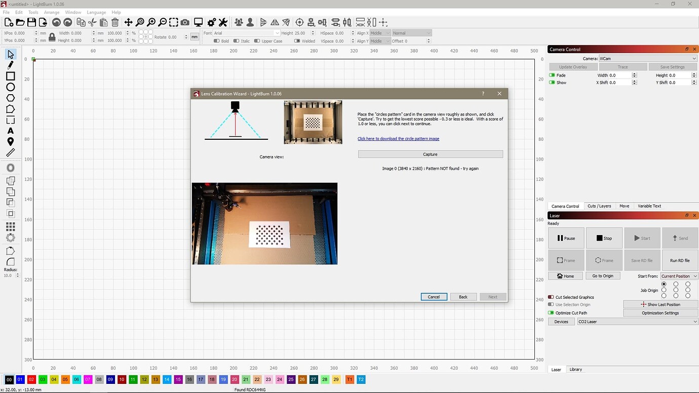 Unable to calibrate (pattern not found...again) Cameras LightBurn