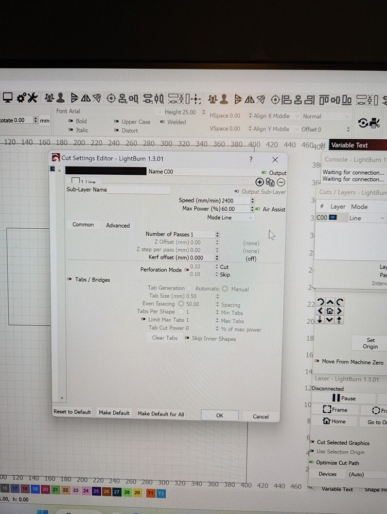 Missing Constant power mode selection in light burn settings