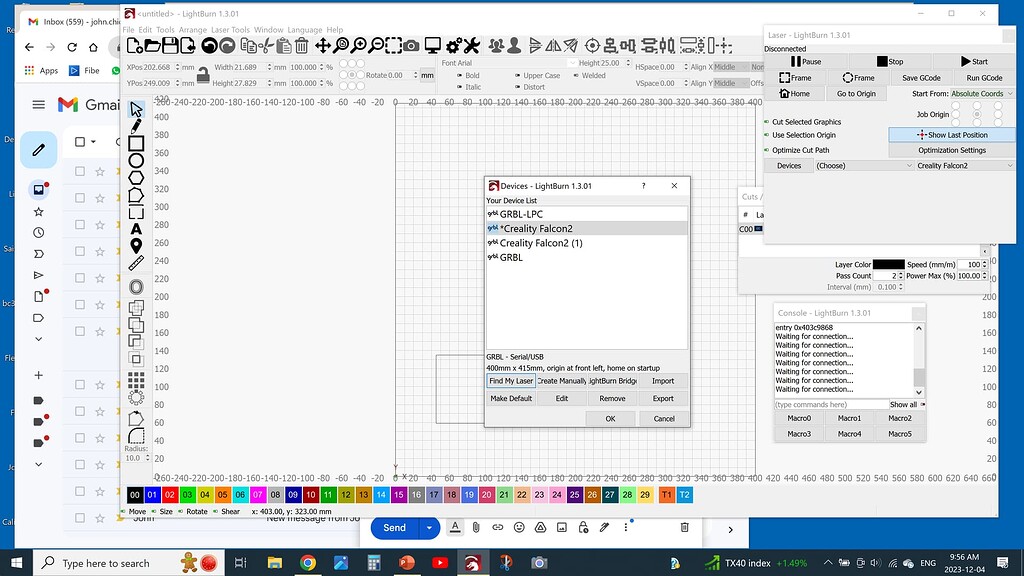 Creality falcon 2 not connecting GRBL LightBurn Software Forum