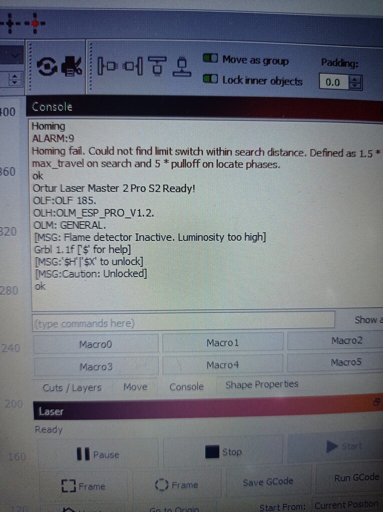 Alarm 9 homing fail (with rotary installed) - Ortur Lasers