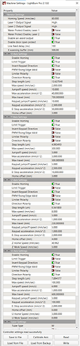 LightBurn - Machine Settings - Vendor Settings