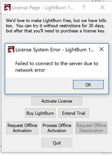 Lightburn License fail