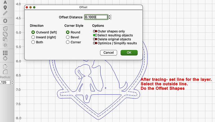 Offset outside edge