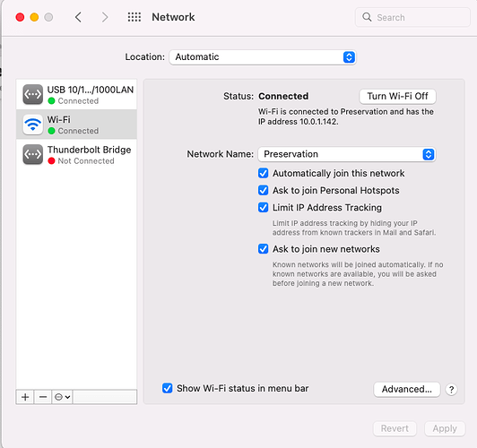 Macbook screenshot network wifi