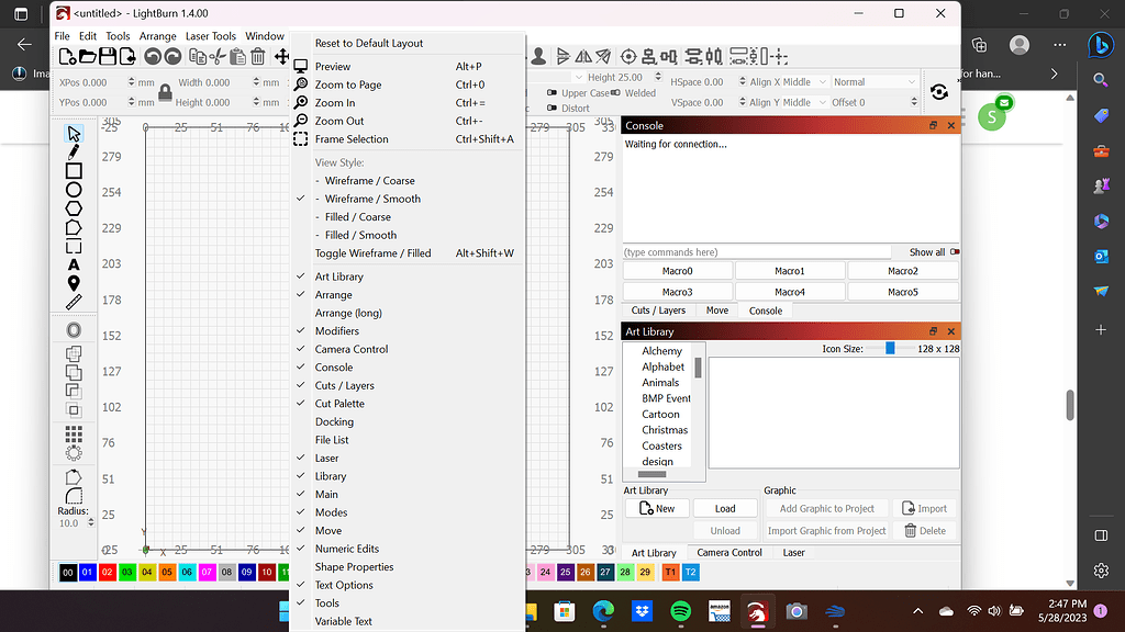 Material Library Window doesn't show LightBurn Software Questions