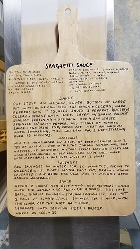 Spaghetti Sauce Recipe hand written