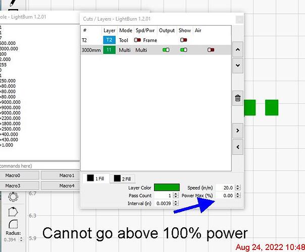 Power=100% cannot change to 200%