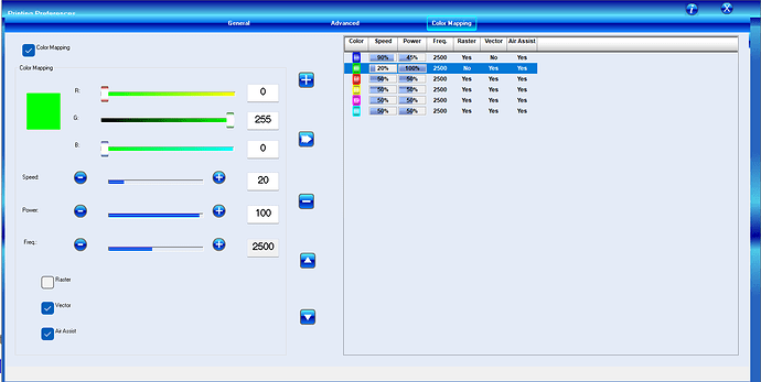 Epilog Color Mapping