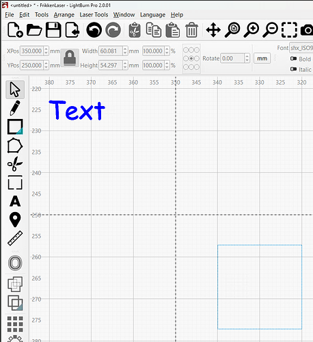 LightBurn 2.0.01 - SVG text offset