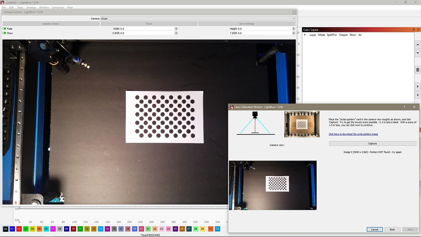 Unable to calibrate (pattern not found...again) Cameras LightBurn