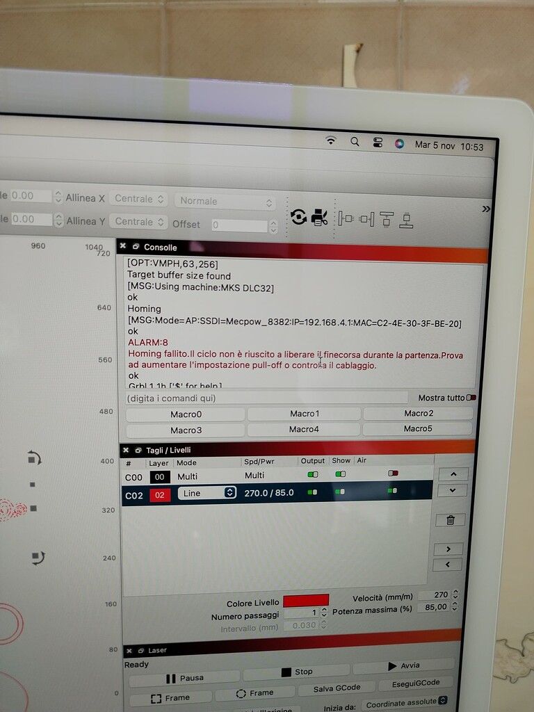Laser Mecpow error 43, Alarm 3, Alarm 8 - LightBurn Software Questions ...