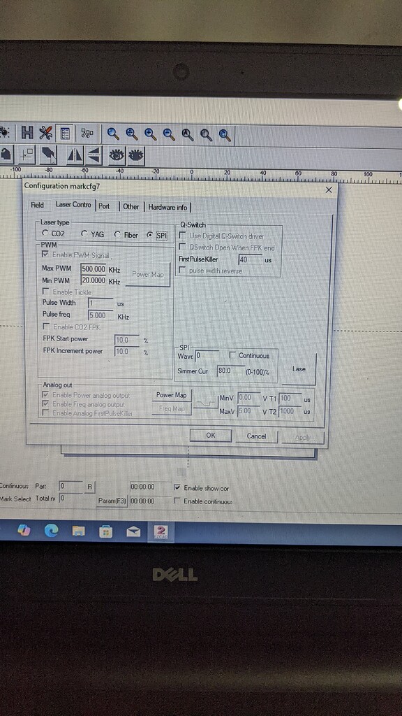 I can't configure the Laser source SPI LASER on the Lightburn