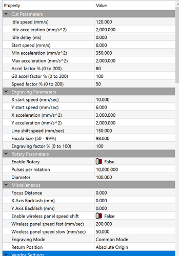 Cut & Engrave Settings