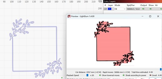 Screenshot Lightburn Trace