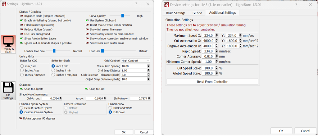 Additional Settings Not Matching Device Settins - LightBurn Software ...