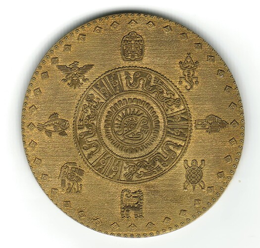 Aztec Calendar Engraving on Brass 238mm back