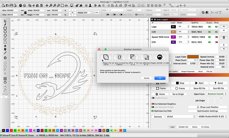 Remove line in between letters - LightBurn Software Questions ...