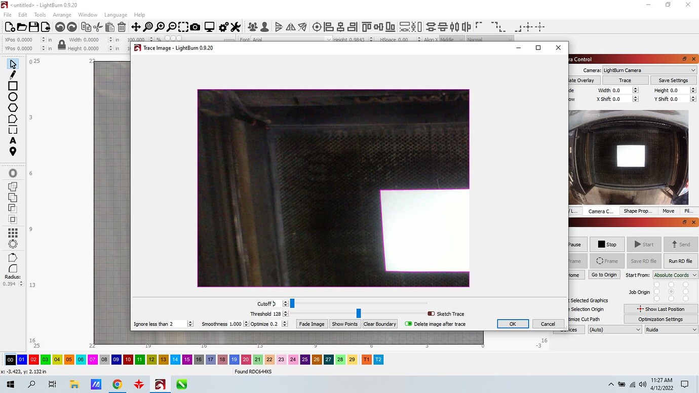 Lightburn Camera Showing Full Overlay But Only A Section in captured