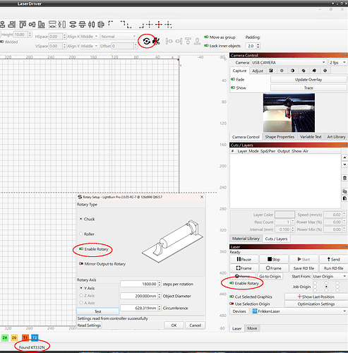 LightBurn - rotary setup indiators