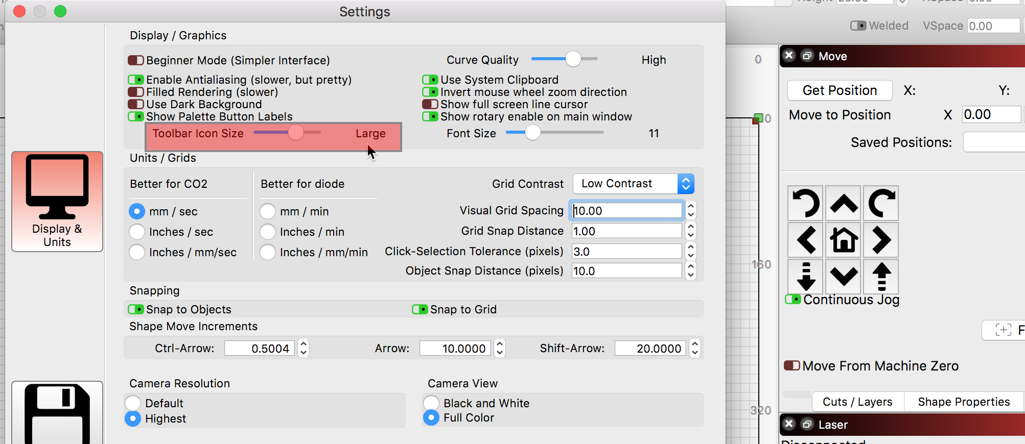 Position Buttons Reduced In Size Since Last Upgrade Lightburn 4463