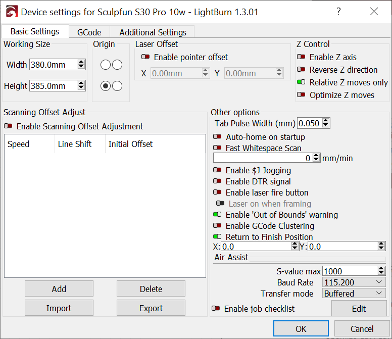 Version 1.3.01, Sculpfun S30 works with halved power - Sculpfun - LightBurn  Software Forum
