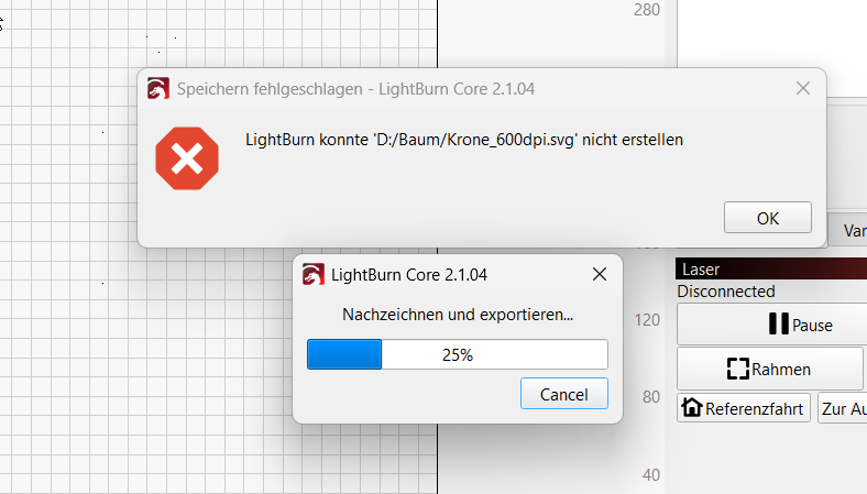 Fehlermeldung Multi-Datei 2 Files GRBL Sculp S9 - LightBurn Core 2.1.04