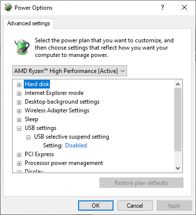 USB power setting