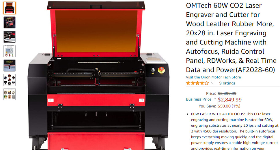 OMTech Upgraded CO2 Laser Engraver Cutter 50W 12x20 Cutting