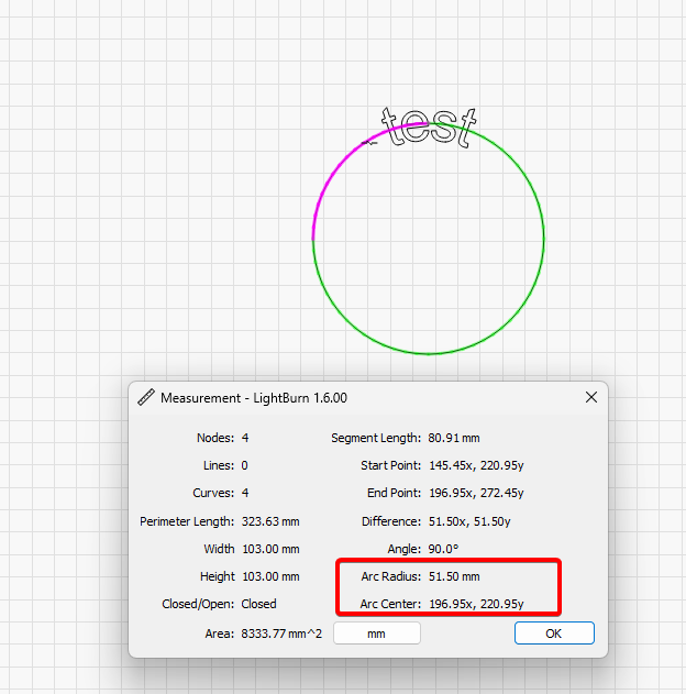 Info about text radius or diameter - LightBurn Software Questions ...