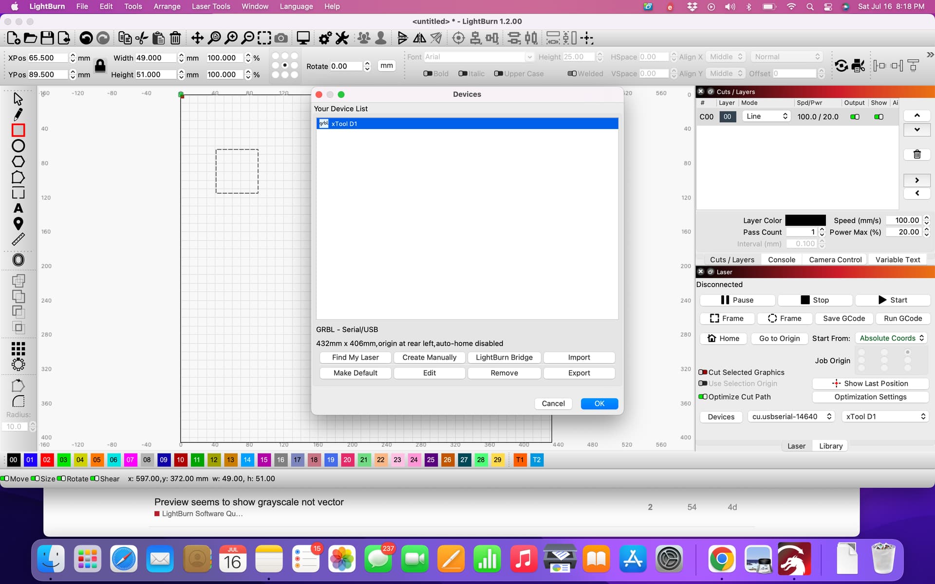 xTool S1 and Lightburn - LightBurn Hardware Compatibility - LightBurn  Software Forum