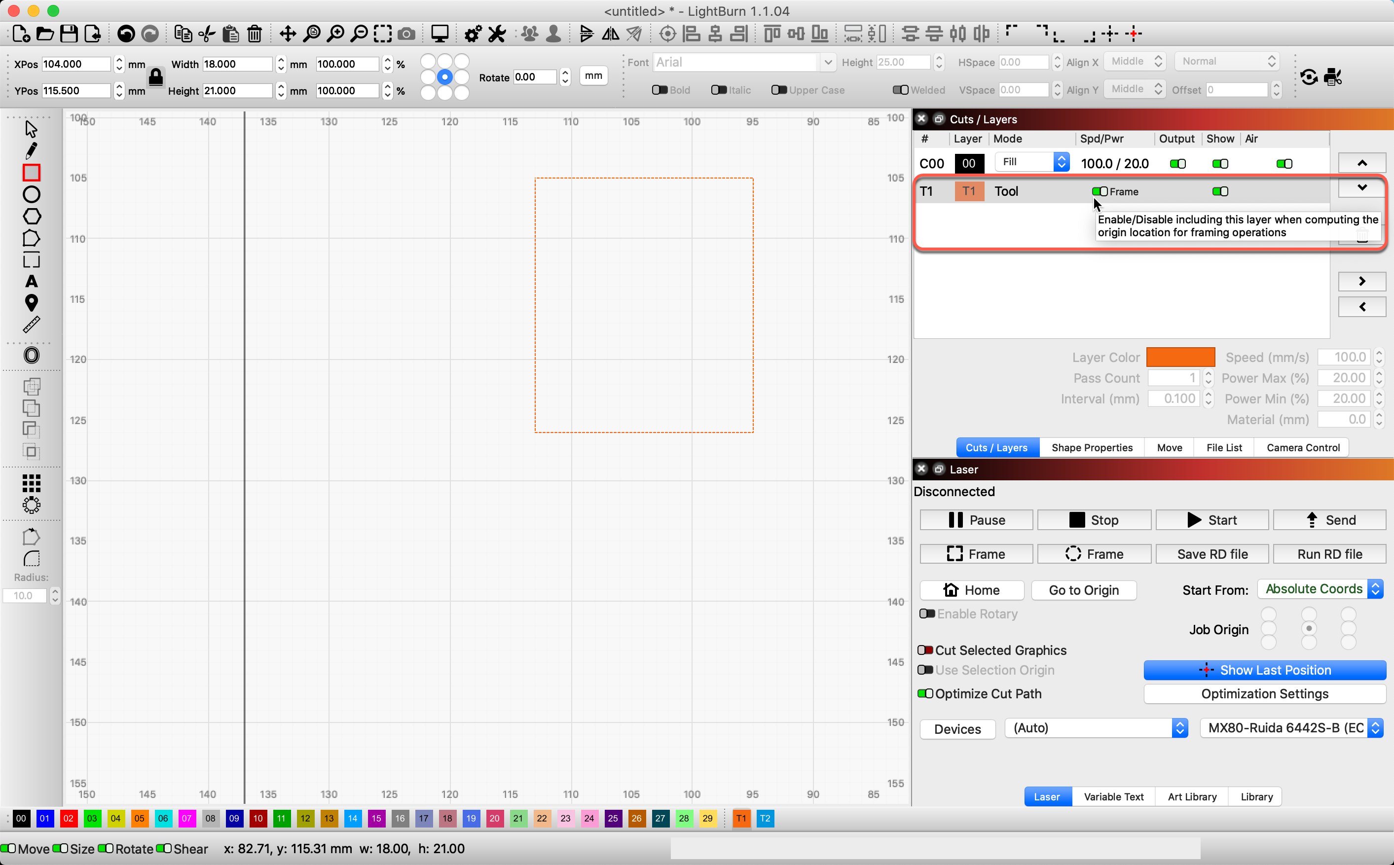 Frame works with out of bound art on Tool layer - LightBurn Software ...